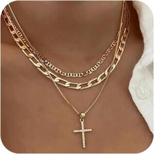 Women's Stackable Stacked Stacking Layering Layered Dainty Gold Necklace